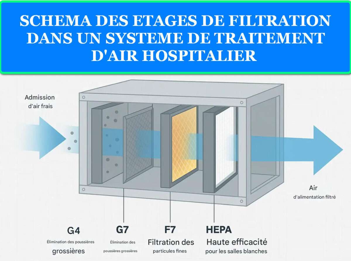 QU'EST-CE QU'UN STERILISATEUR D'AIR : OBJECTIF, CHAMP D'APPLICATION, CARACTERISTIQUES DE CONCEPTION, TYPES 3 SCHEMA DES ETAGES DE FILTRATION DANS UN SYSTEME DE TRAITEMENT D'AIR HOSPITALIER